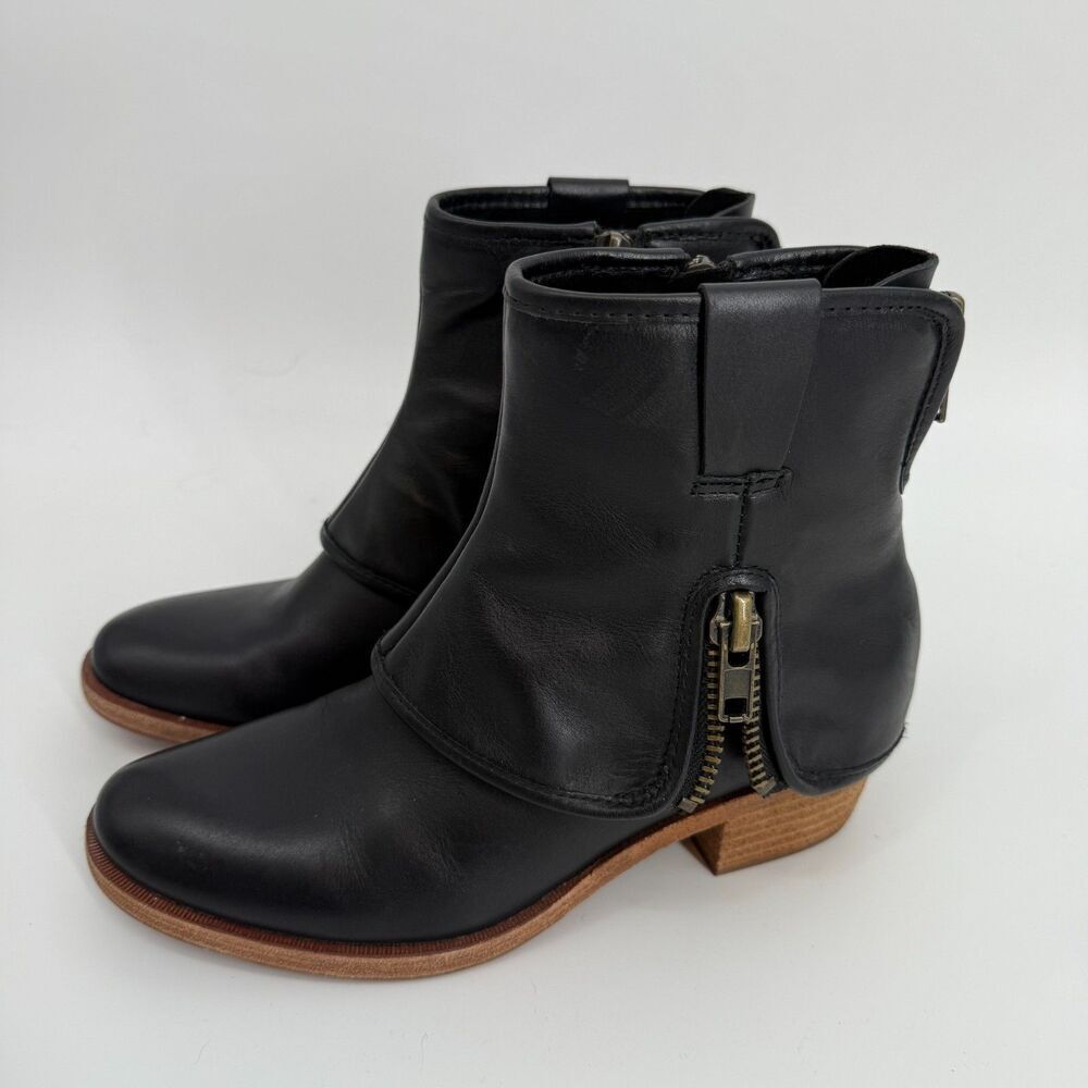 Kork-Ease Kalista Chelsea Bootie Black Zip Layered Artisan Leather Women 6.5M